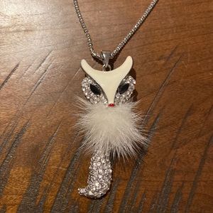 Fuzzy sparkly fox necklace.